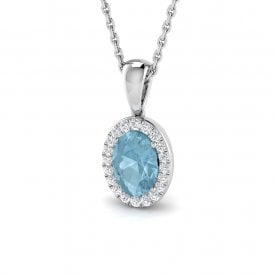 18ct White Gold Diamond & Aqua Pendant