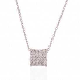 18ct White Gold Diamond Barrel Pendnant & Chain 0.21ct