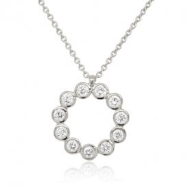 18ct White Gold Diamond Circle Pendant & Chain 0.33ct
