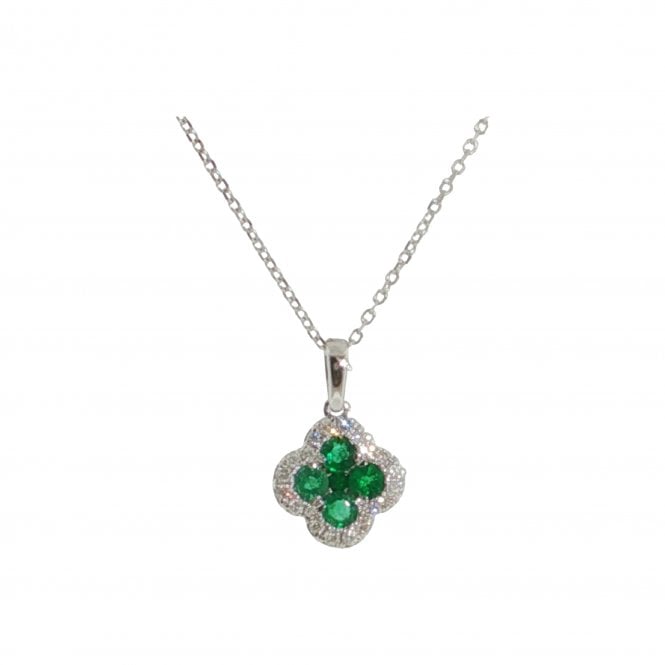 Lowry Diamonds 18ct White Gold Emerald & Diamond Pendant & Chain Emerald 0.33ct