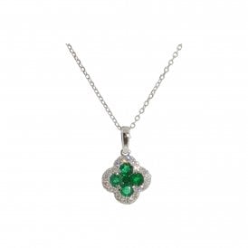 18ct White Gold Emerald & Diamond Pendant & Chain Emerald 0.33ct