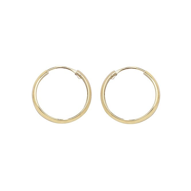 9ct Yellow Gold Plain Hinged Round Sleeper Earrings – 13/14/16mm, 375 Stamped, Made In UK