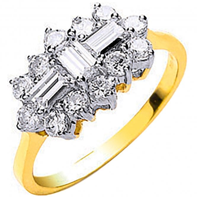 Lowry Gold 9ct Cz Baguette Cluster Ring