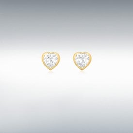 9ct CZ Heart Stud Earrings