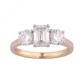 9ct Emer Cut / Rd Lab Grown Diamond 3 Stone Ring 2.05ct. Certified E/F , VS1