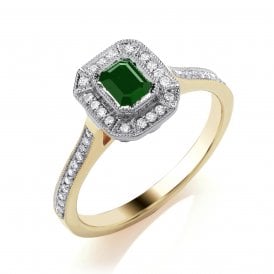 9ct Emerald & Diamond Cluster Ring 0.13ct