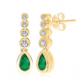 9ct Emerald & Diamond Drop Earrings