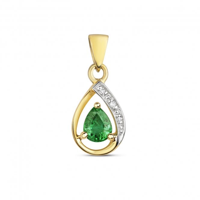 Lowry Gold 9ct Emerald & Diamond Pendant & Chain