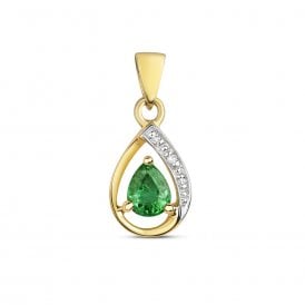 9ct Emerald & Diamond Pendant & Chain