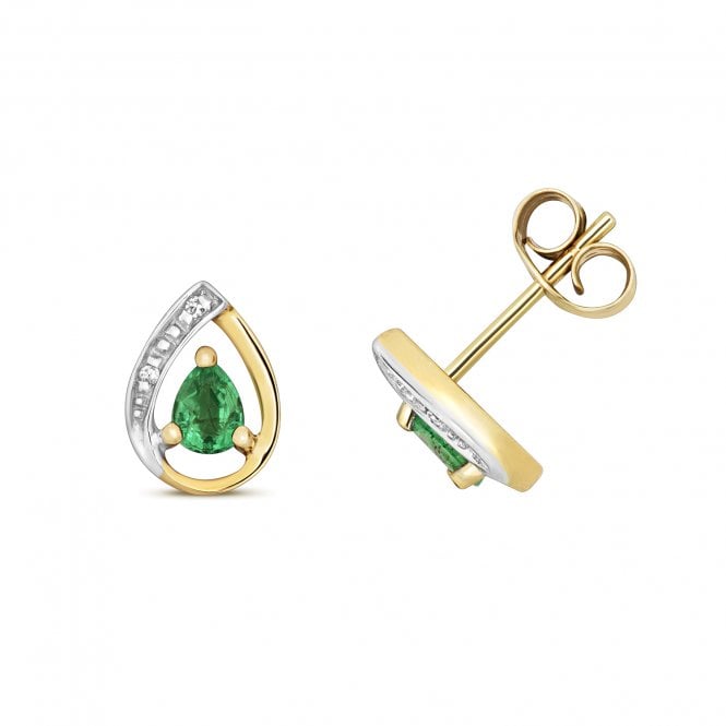 Lowry Gold 9ct Emerald & Diamond Stud Earrings