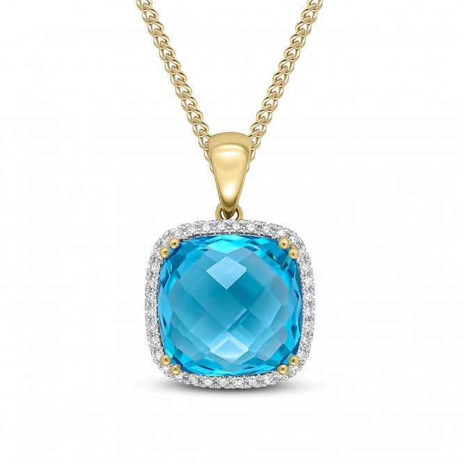 Lowry Gold 9ct Fancy Blue Topaz & Diamond Pendant & Chain