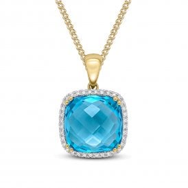 9ct Fancy Blue Topaz & Diamond Pendant & Chain