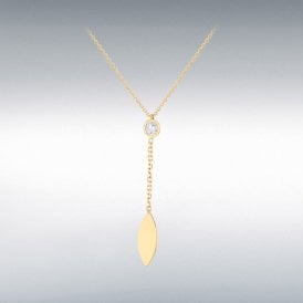 9ct Gold Fancy CZ Leaf Pendant & Chain