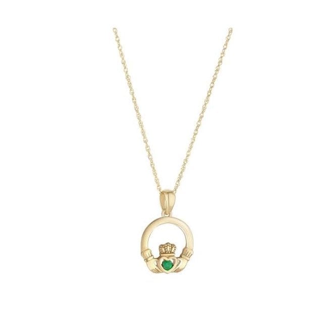 Irish Jewellery 9ct Green CZ Claddagh Necklace