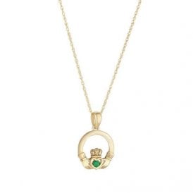 9ct Green CZ Claddagh Necklace