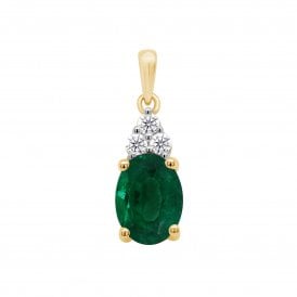 9ct Lab Emerald & Diamond Necklace