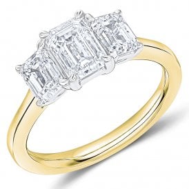 9ct Lab Grown Diamond 3 Stone Emerald Ring 2.02ct D VVS