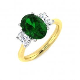 9ct Lab Grown Diamond & Emerald 3 Stone Ring 2.39ct
