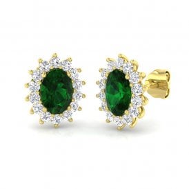 9ct Lab Grown Diamond & Emerald Stud Earrings 1.92ct