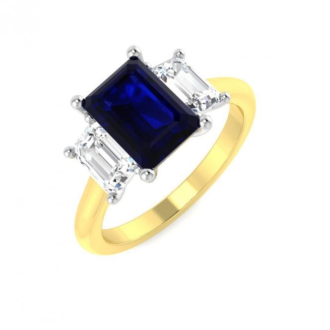 Lowry Diamonds 9ct Lab Grown Diamond & Sapphire 3 Stone Ring 1.11ct Sapphire 2.30ct