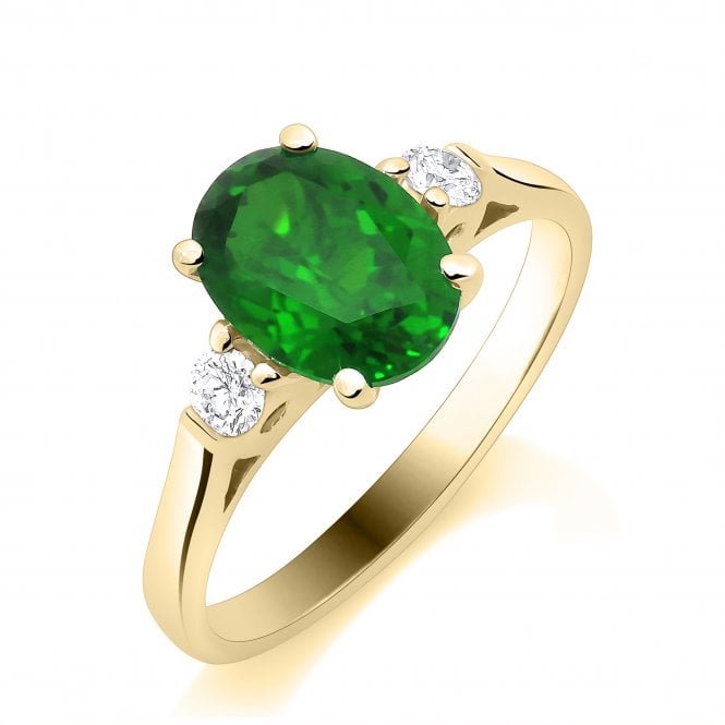 Lowry Diamonds 9ct Lab Grown Emerald & Diamond 3 Stone Ring 0.11ct Emerald 0.97ct