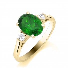 9ct Lab Grown Emerald & Diamond 3 Stone Ring 0.11ct Emerald 0.97ct