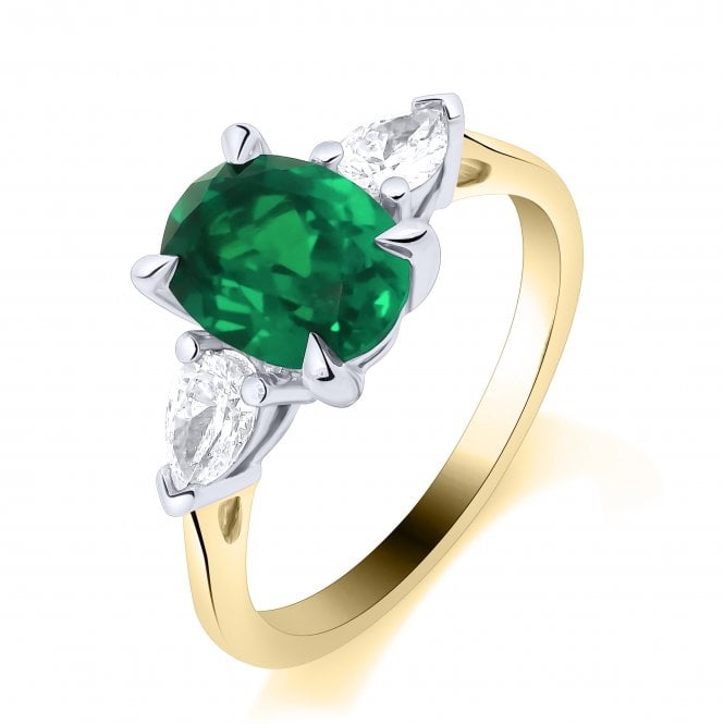 Lowry Diamonds 9ct Lab Grown Emerald & Diamond 3 Stone Ring 0.32ct Emerald 1.09ct