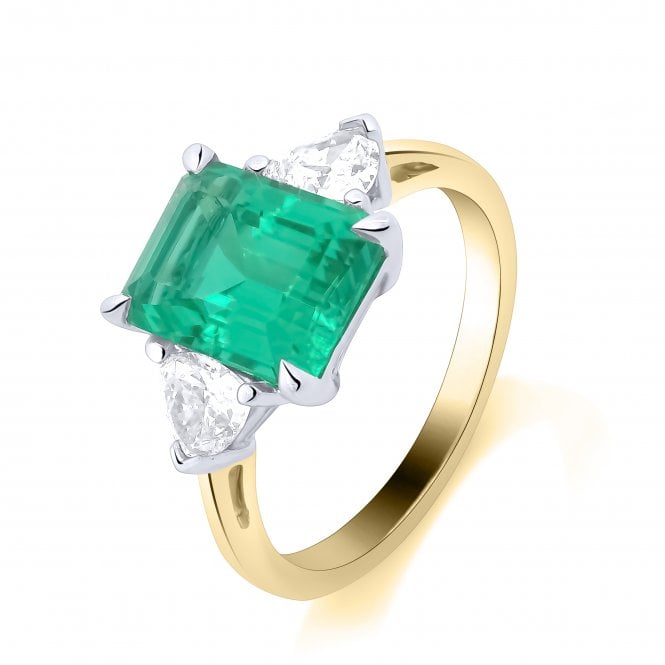 Lowry Diamonds 9ct Lab Grown Emerald & Diamond 3 Stone Ring 0.47ct Emerald 2.23ct