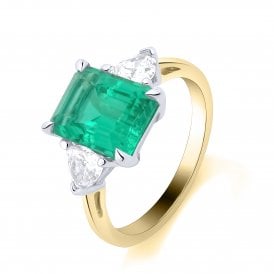 9ct Lab Grown Emerald & Diamond 3 Stone Ring 0.47ct Emerald 2.23ct
