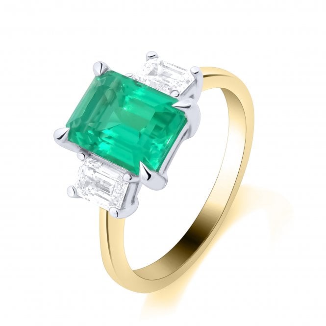 Lowry Diamonds 9ct Lab Grown Emerald & Diamond 3 Stone Ring 0.50ct Emerald 1.49ct