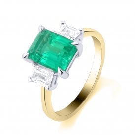 9ct Lab Grown Emerald & Diamond 3 Stone Ring 0.50ct Emerald 1.49ct