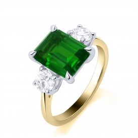 9ct Lab Grown Emerald & Diamond 3 Stone Ring 0.50ct Emerald 2.23ct