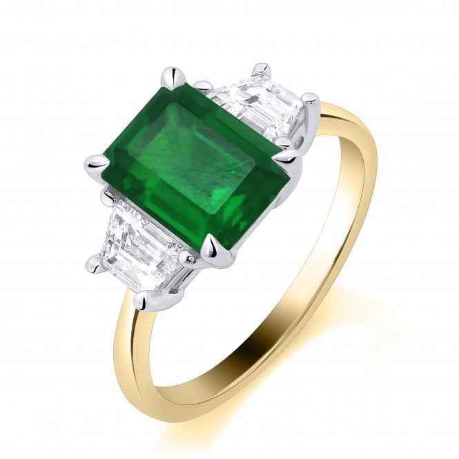 Lowry Diamonds 9ct Lab Grown Emerald & Diamond 3 Stone Ring 0.56ct Emerald 1.38ct
