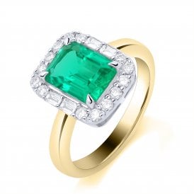 9ct Lab Grown Emerald & Diamond Cluster Ring 0.30ct Emerald 1.42ct
