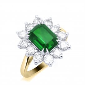 9ct Lab Grown Emerald & Diamond Cluster Ring 1.00ct Emerald 1.39ct
