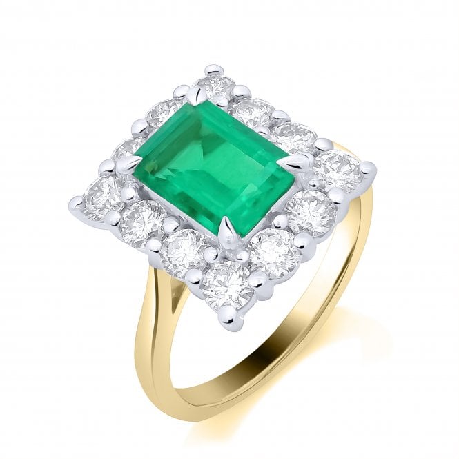 Lowry Diamonds 9ct Lab Grown Emerald & Diamond Cluster Ring 1.00ct Emerald 1.52ct