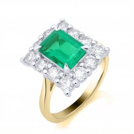 9ct Lab Grown Emerald & Diamond Cluster Ring 1.00ct Emerald 1.52ct