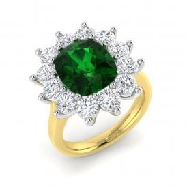 9ct Lab Grown Emerald & Diamond Cluster Ring  Dia 1.85ct , Emer 3.63ct