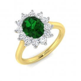 9ct Lab Grown Emerald & Diamond Cluster Ring Emerald 0.94ct, Diamond 0.61ct