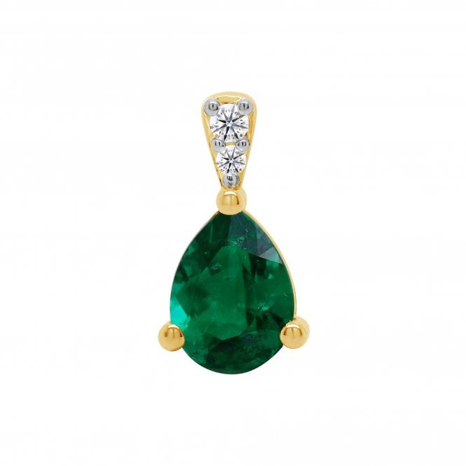 Lowry Diamonds 9ct Lab Grown Emerald & Diamond Pendant & Chain 0.04ct