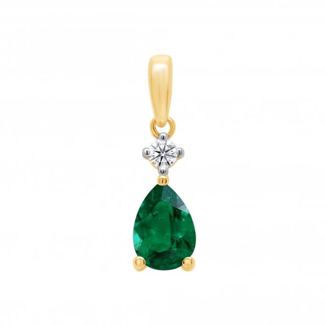 Lowry Diamonds 9ct Lab Grown Emerald & Diamond Pendant & Chain 0.05ct