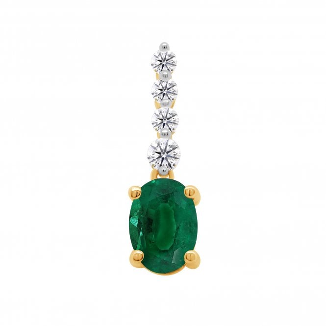 Lowry Diamonds 9ct Lab Grown Emerald & Diamond Pendant & Chain 0.15ct