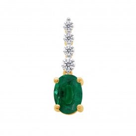 9ct Lab Grown Emerald & Diamond Pendant & Chain 0.15ct