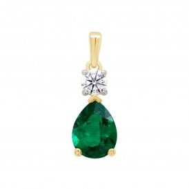 9ct Lab Grown Emerald & Diamond Pendant & Chain 0.25ct
