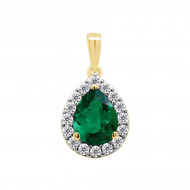 Lowry Diamonds 9ct Lab Grown Emerald & Diamond Pendant & Chain 0.25ct