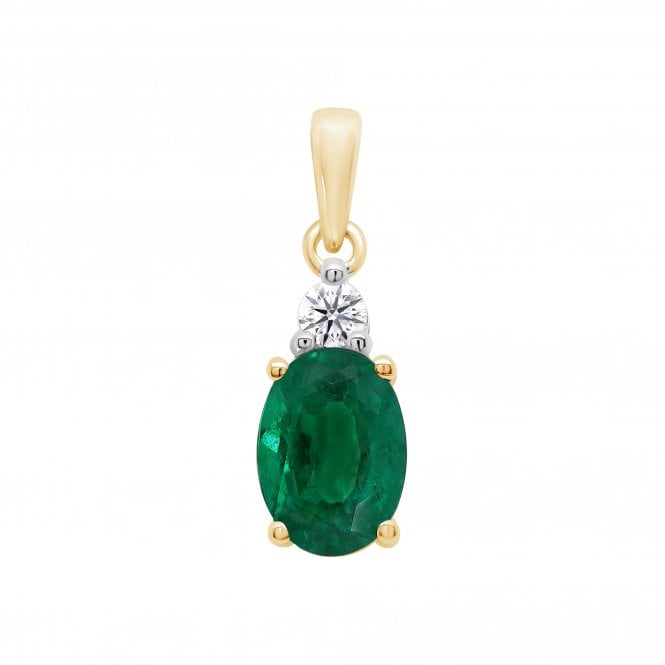 Lowry Diamonds 9ct Lab Grown Emerald & Diamond Pendant & Chainv 0.05ct