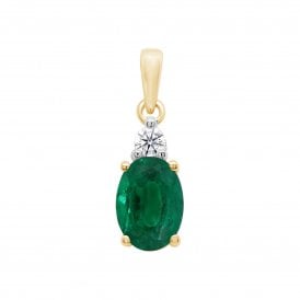 9ct Lab Grown Emerald & Diamond Pendant & Chainv 0.05ct
