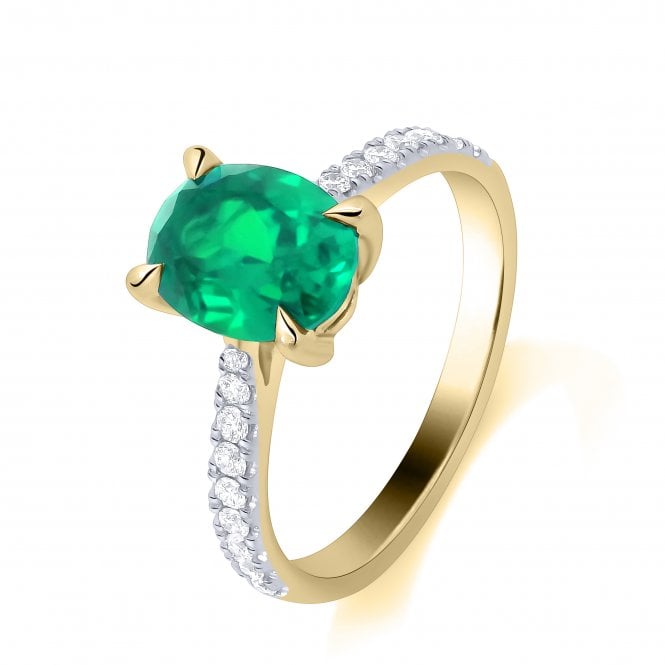 Lowry Diamonds 9ct Lab Grown Emerald & Diamond Ring 0.16ct Emerald 1.04ct