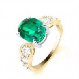9ct Lab Grown Emerald & Diamond Ring 0.50ct Emerald 1.85ct