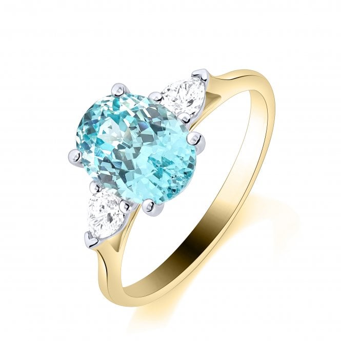 Lowry Diamonds 9ct Lab Grown Paraiba & Diamond 3 Stone Ring 0.26ct Paraiba 3.32ct